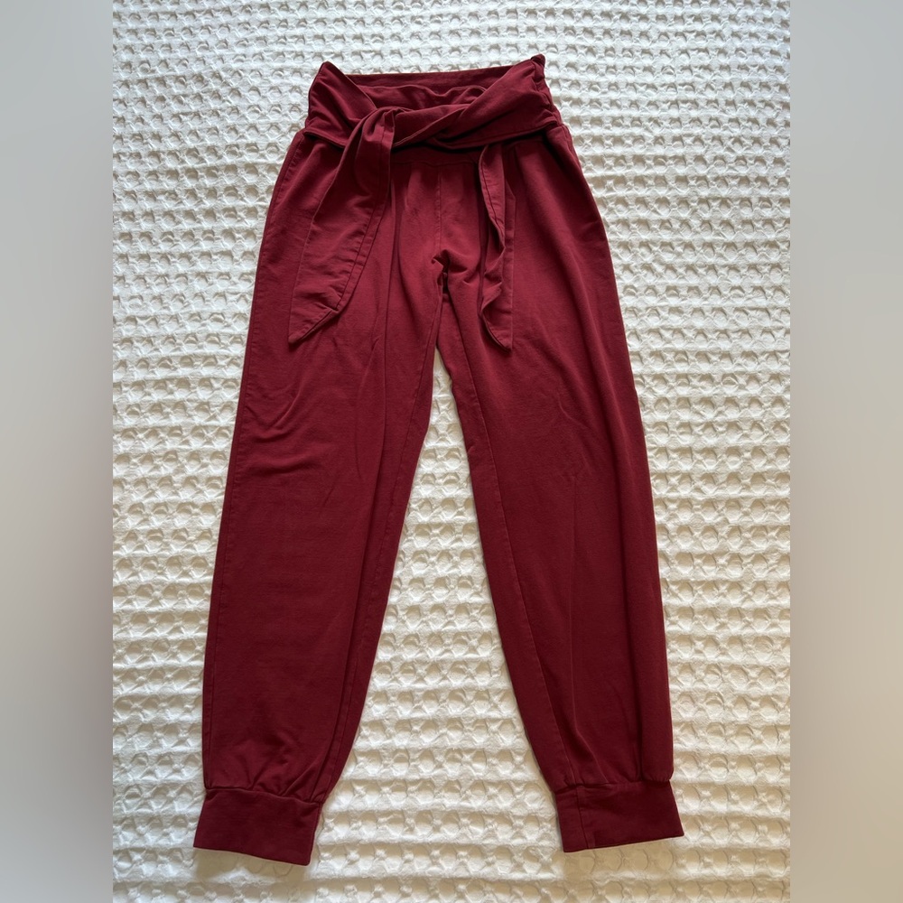 Maroon Front-Tie Yoga Pants